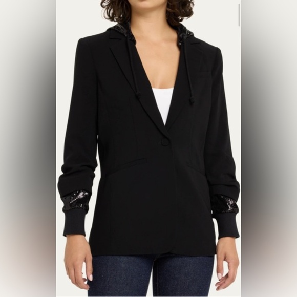 cinq a sept Jackets & Blazers - Cinq a Sept Black Sequin Hooded Blazer